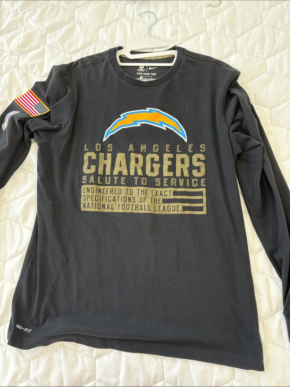 Nike Los Angeles Chargers Black Long-Sleeve Tee with Gold Print